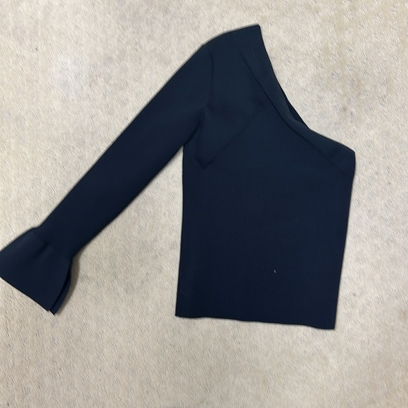 Theory black knit,  one shoulder, long sleeve top - Picture 5 of 5